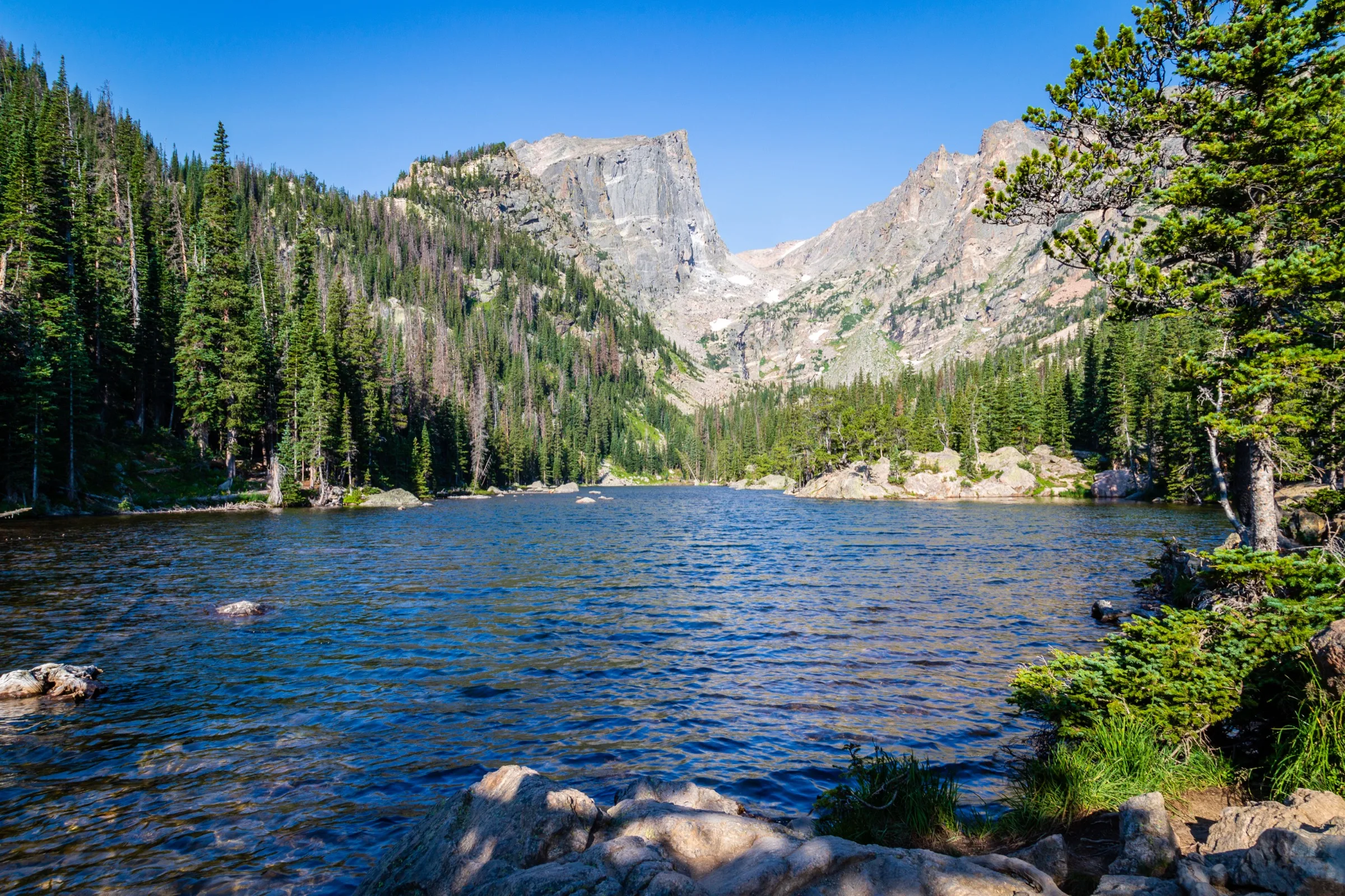 Dream Lake below the mountain slopes of Rocky Mountain National Park